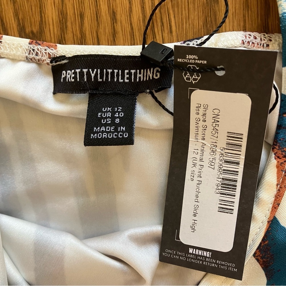 NWT Pretty Little Thing Animal Print Ruched Side High-Rise / Thong Swimsuit (8) - Picture 7 of 10